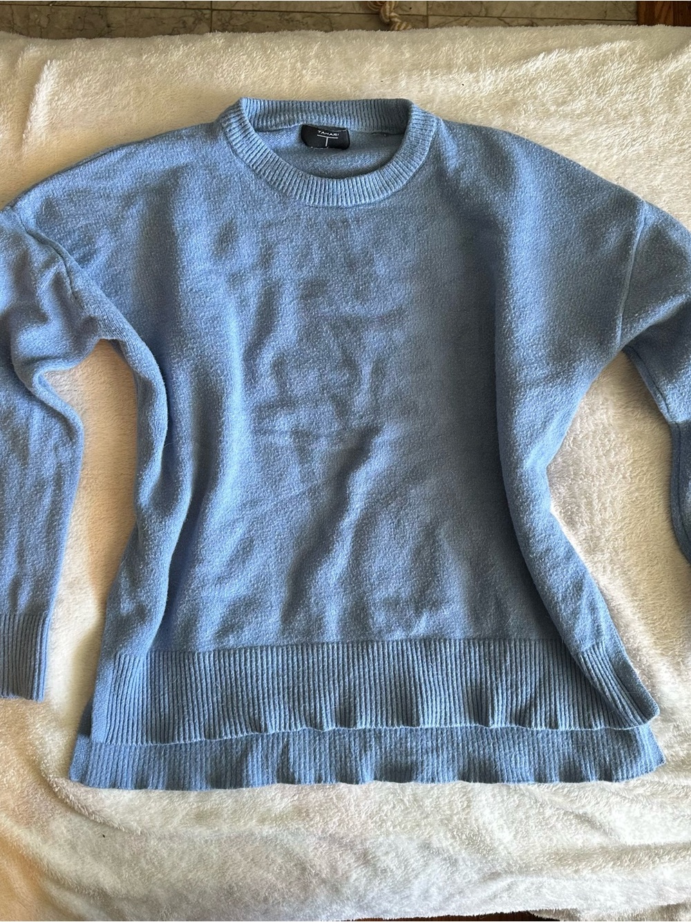 Tahari Light Blue Women's Crewneck Sweater Size M Preppy Twee